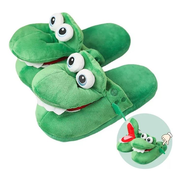 Crocodile Cotton Slippers With Moving Mouth