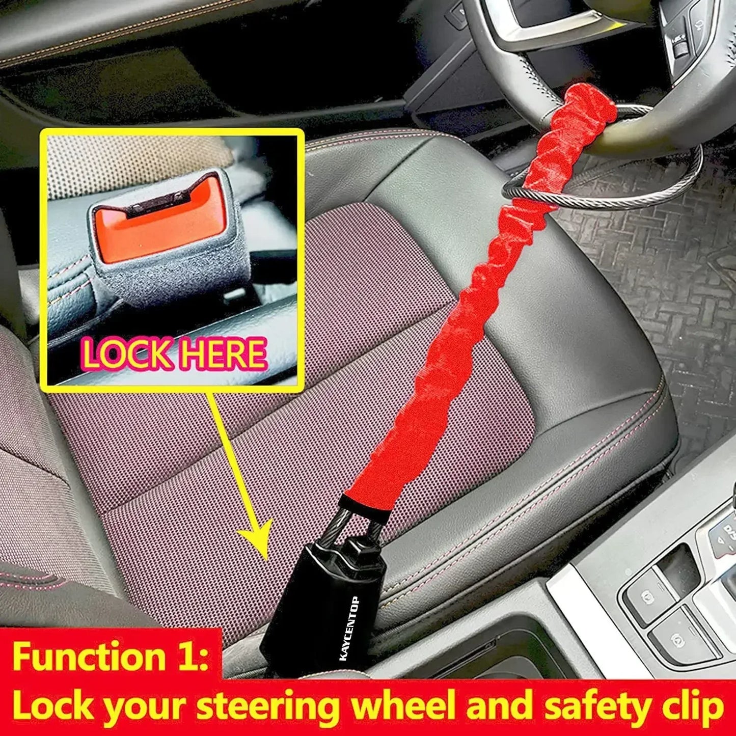 Steering Wheel Lock Seat Belt Universal Anti Theft Car Device Prevention with 3 Keys for Security Fit Most Vehicles Truck SUV Van